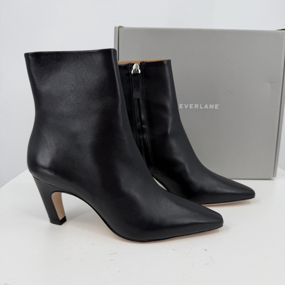 Everlane The Banana Heel Boot Black Leather Ankle Zip Pointed Toe 7.5 BNAN-BLK